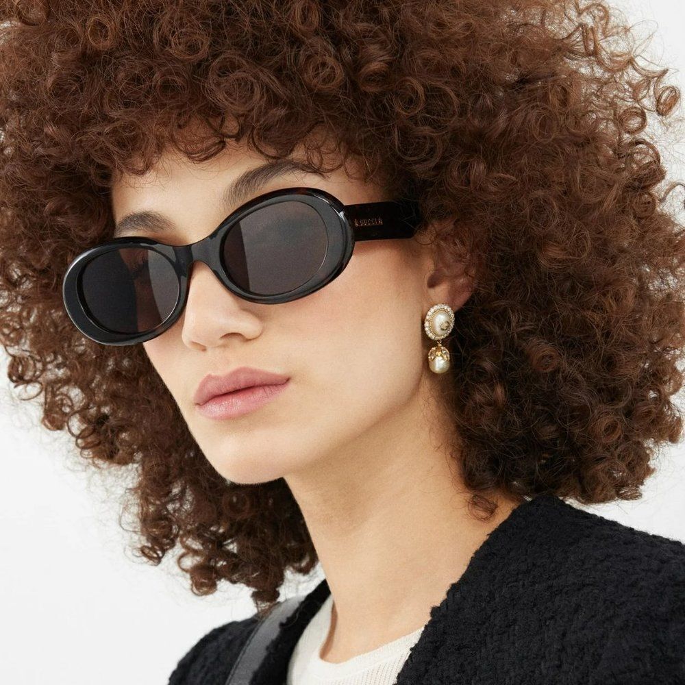 New Gucci Gg1587s 001 Black Grey Unisex Oval Sunglasses Gg 1587s